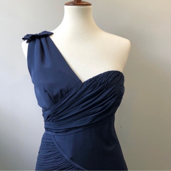 Nicole Miller Silk Navy One Shoulder Cocktail Dress Size 6 - Picture 2 of 6